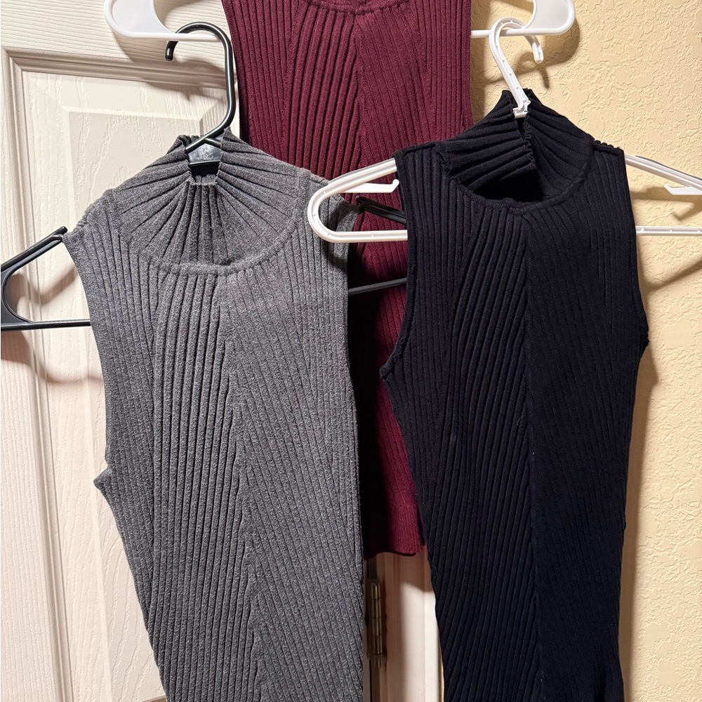 INC International Concepts 3 Pack Mock Sleeveless Knit Top, Maroon, Black, Gray
